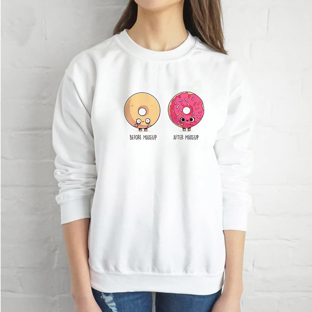 

Fashion New Trend Women Ulzzang Hoodies Funny Donuts Before/After Makeup Spring Autumn Sweatshirts Plus Size Hooded Pullover