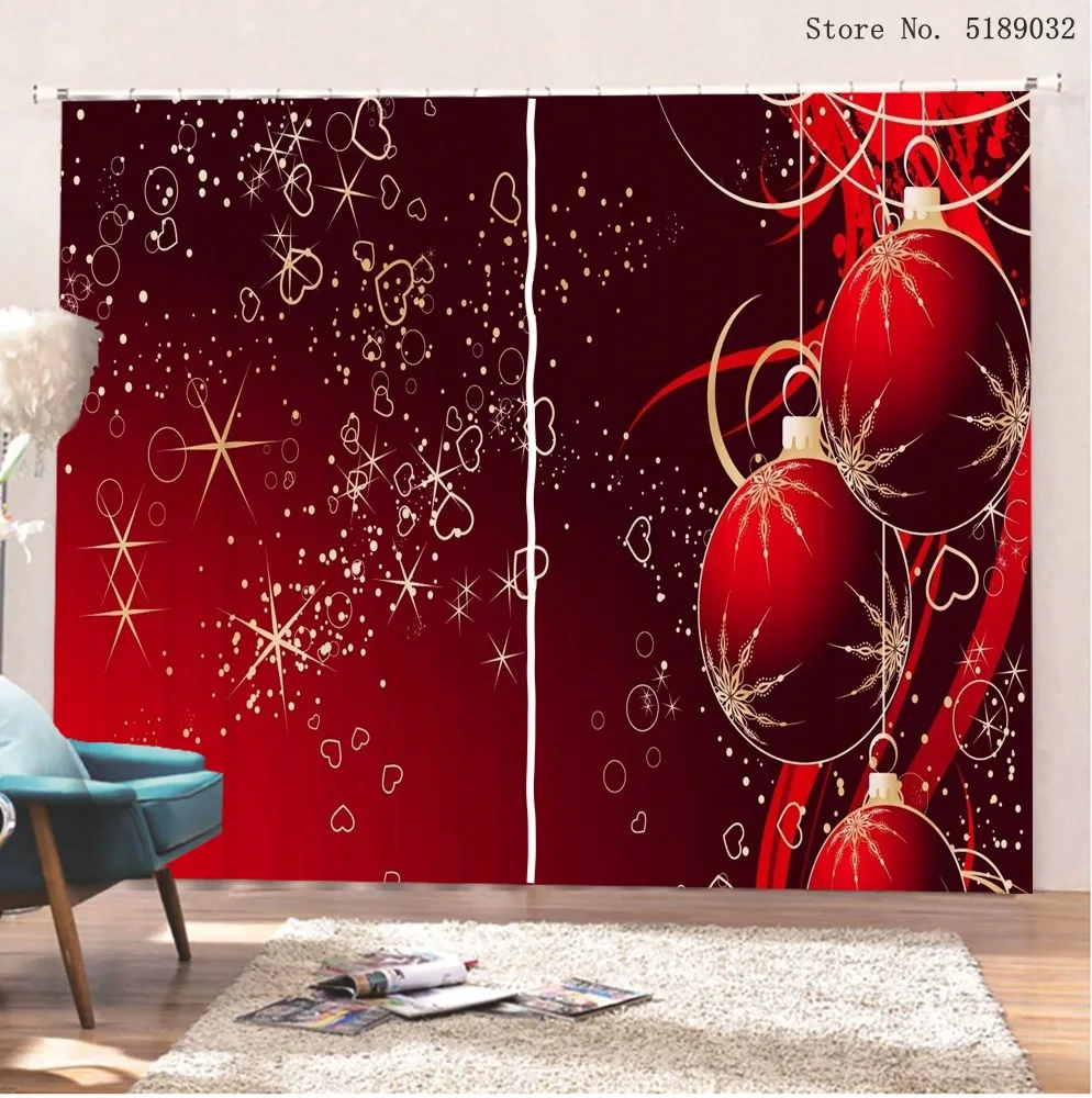 

Holiday Decor Curtain Christmas Tree Christmas Bell Snowflake Blackout Window Curtain Happy New Year Gift Window Treatment