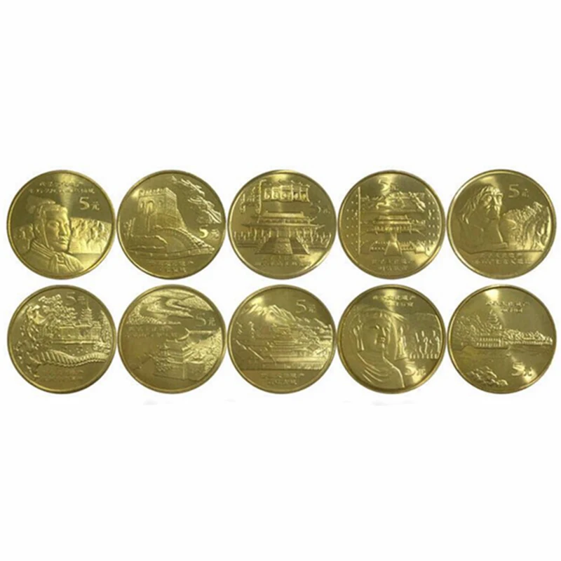 Набор из 10 шт. памятные монеты китайского культурного наследия 5 юаней Великая