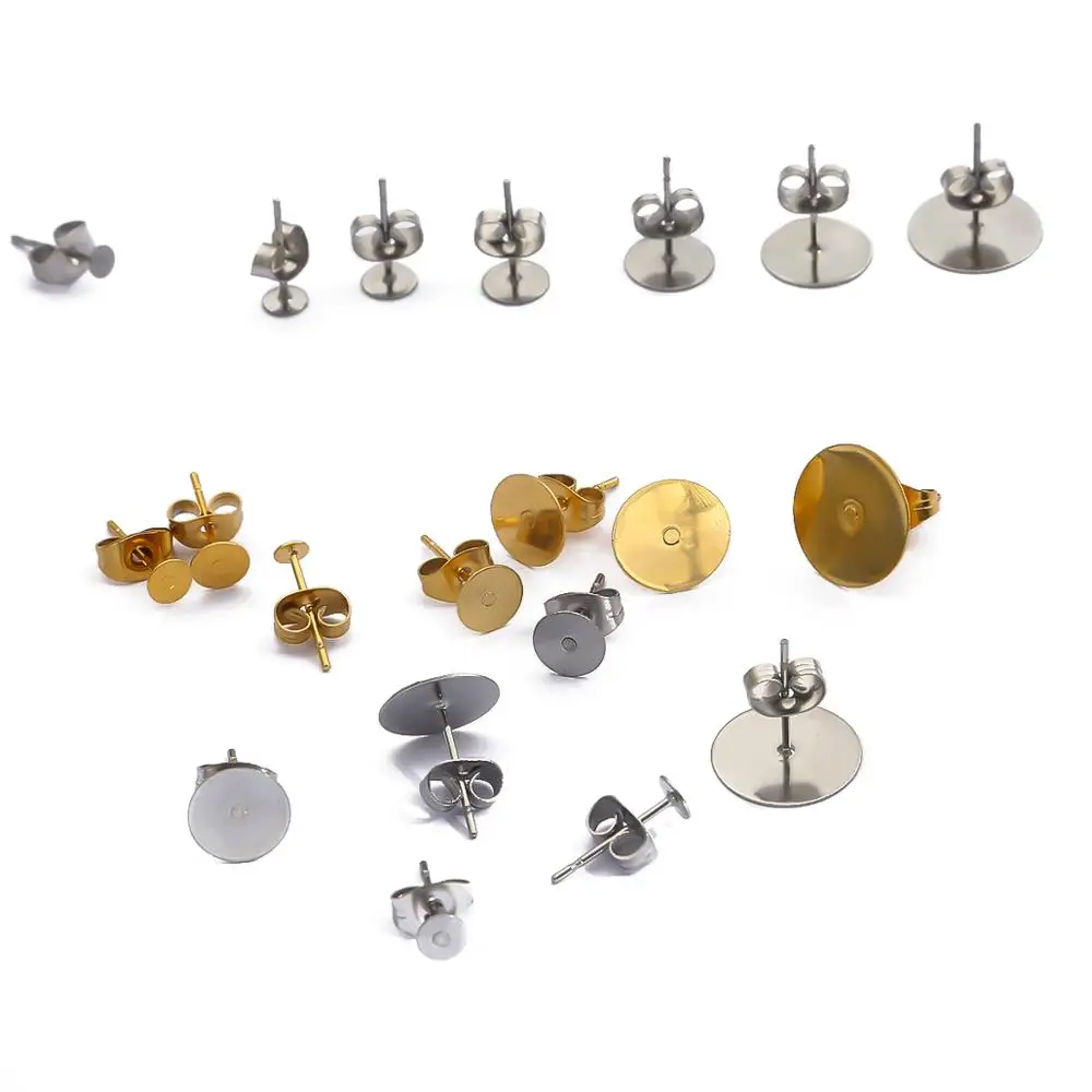 20-100 шт./лот золотые Родиевые нержавеющая сталь пустые серьги шпильки базовые с