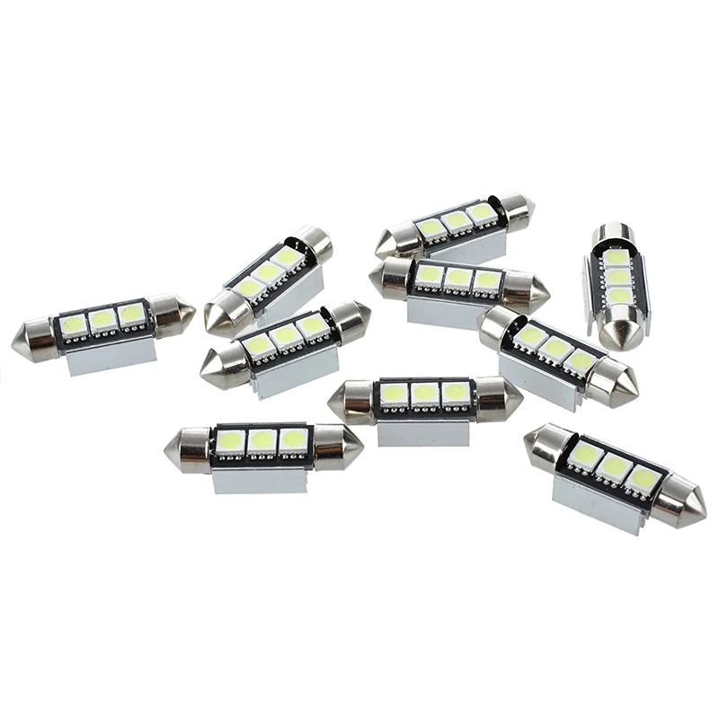 

10X 36mm CANBUS Error Free 3 LED 5050 SMD 6418 C5W License Plate Dome Light Bulb