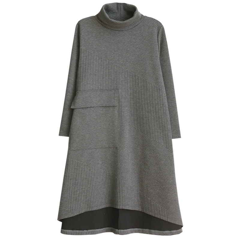 Женское асимметричное платье с высоким воротником свободное Повседневное