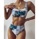Женский купальник с эффектом пуш-ап, купальник с высокой талией и мраморным принтом, для ношения летом, 2021
