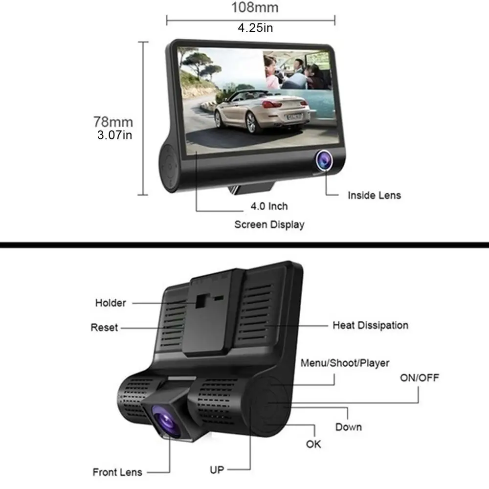 

Wide Shooting Angle Video Recording 4 Inch Camera Car Dvr Recorder Essential for Car Driving