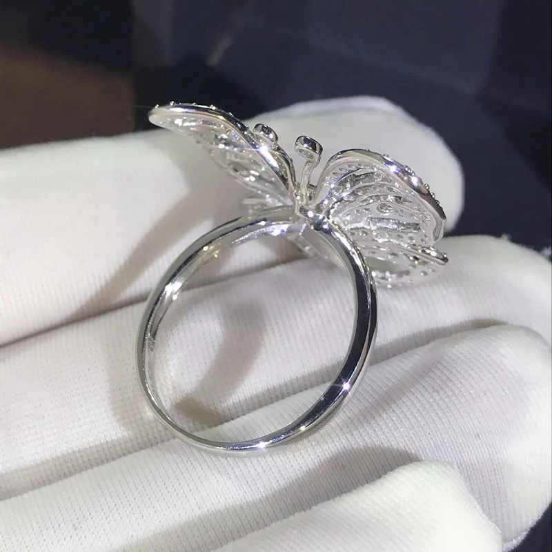 Серебряное кольцо с милой бабочкой для женщин проложенный Крошечный Цирконий