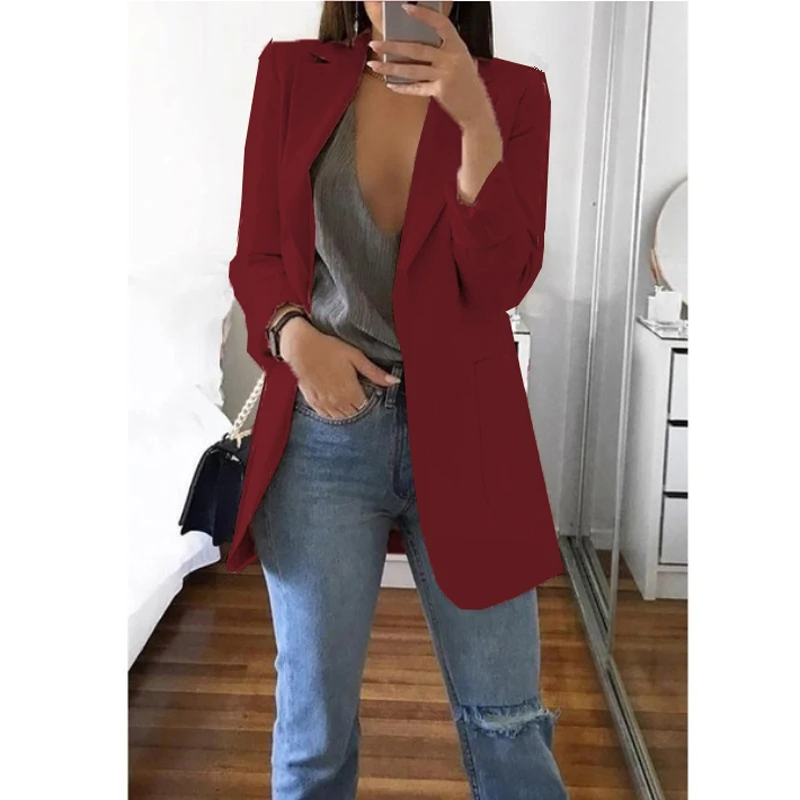 

Fashion Korean Casual Women's Spring Autumn Long Female Business Suit 2020 Outwear Slim Coats Office Ladies Blazer Work Jacket