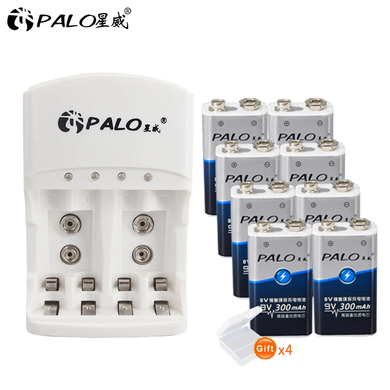 8pcs and charger PALO 2 шт 300mAh Ni-MH 9V аккумуляторная батарея+ универсальное 9V AAA AA зарядное устройство для 1,2 V Ni-MH Ni-CD AA AAA 9V батареи - Цвет: 8pcs and charger