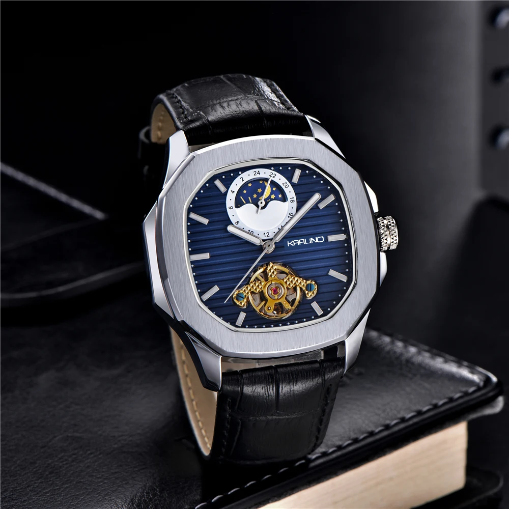 Мужские механические часы KARUNO модные автоматические для мужчин квадратные