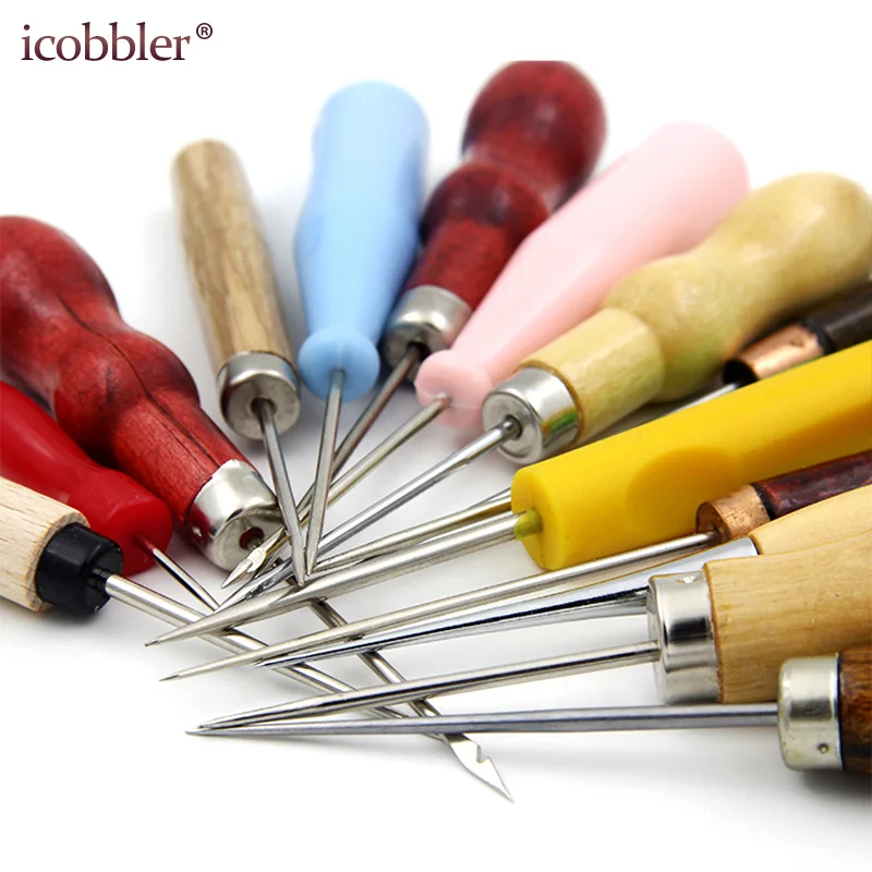 Шило для шитья кожи инструмент ремонта деревянная ручка многоразовые круглые