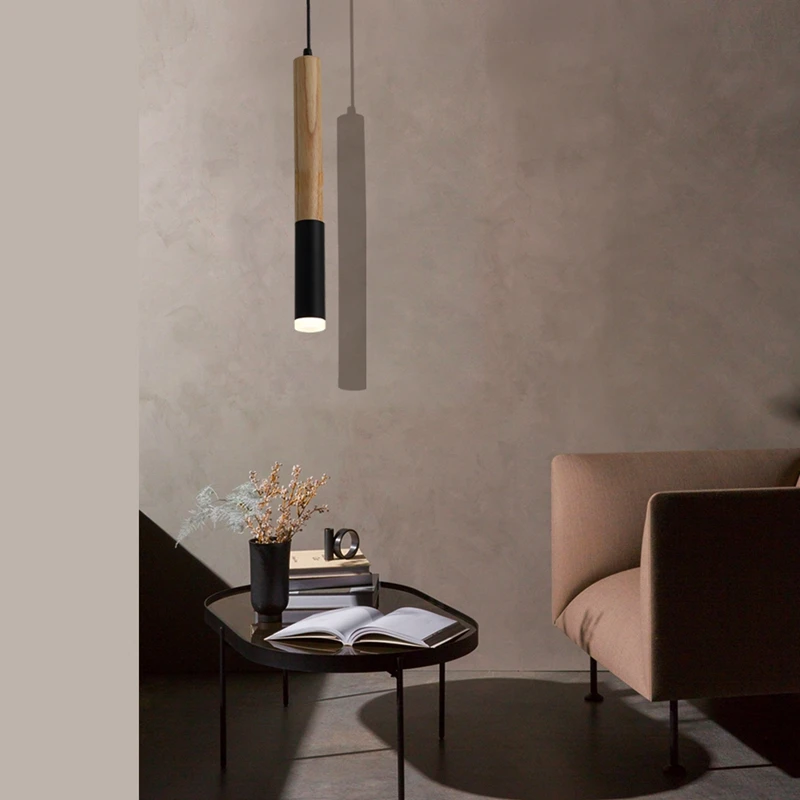 Современный деревянный подвесной светильник в виде длинной трубки креативный