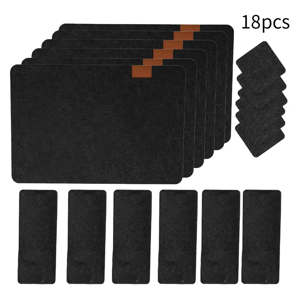 

18PCS Felt Placemats Set Non Slip Heat Resistant Place Mats Coasters Cutlery Bags for Dining Table Kitchen Dining Tools Suit