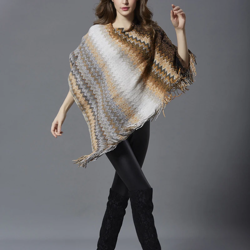 2019 Wavy Striped Cloak Coat for Women Casual Loose Batwing Sleeve Short Capes Knit Ponchos Sweater Famale Spring Clothing YL419 |