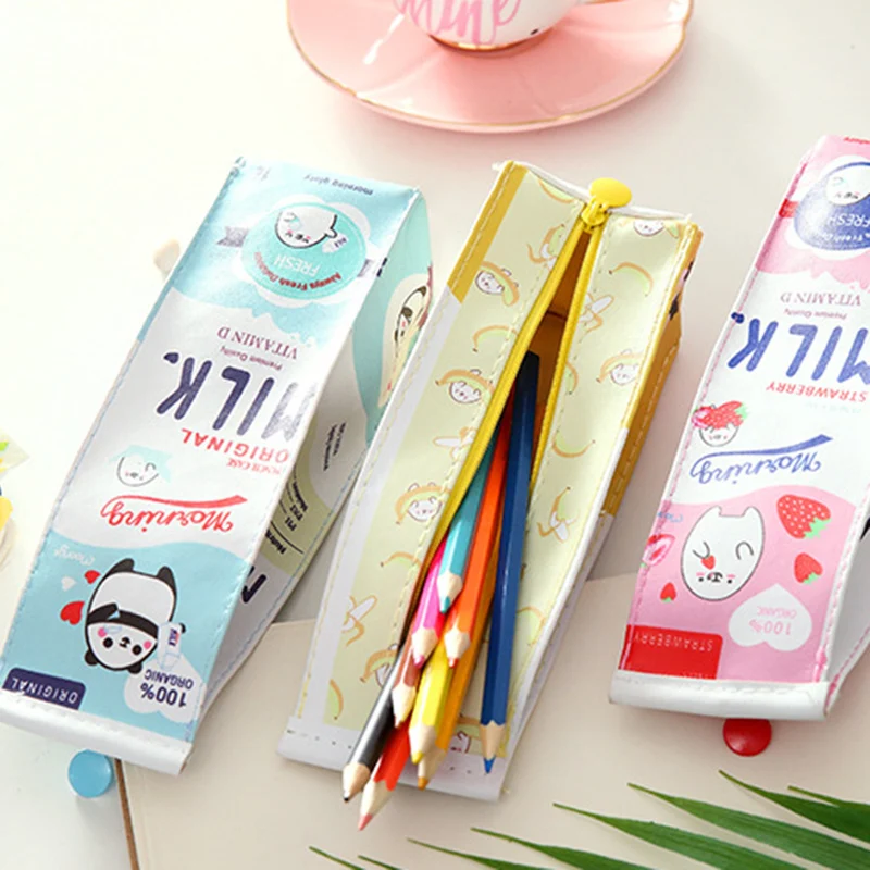 

Pencil Case PU Leather Zipper Closure Cute Stationery Novelty Pencil Pouch Cartoon Printed Pen Case School for Girl GDeals