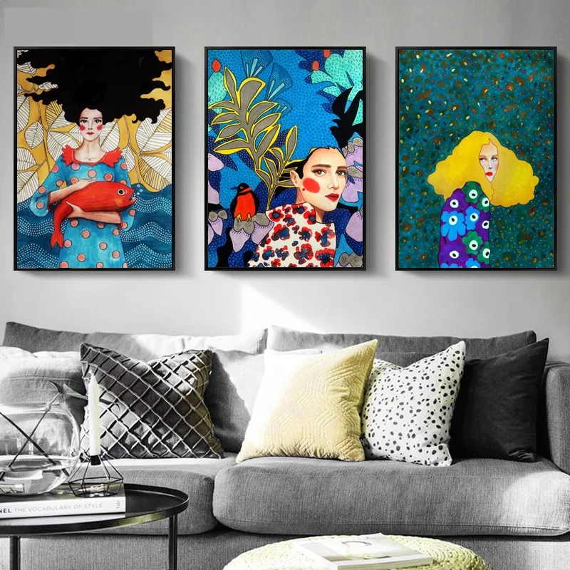 Watercolor Abstract Hair Girl Portrait Wall Art Canvas Painting Nordic Poster Women Pictures For Living Room Decor | Дом и сад
