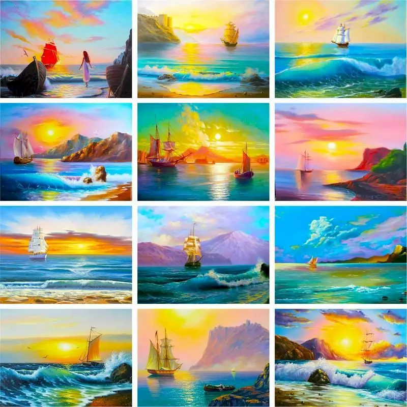 

GATYZTORY Sea View Landscape Painting By Numbers For Adults Oil Paints Framed Diy Gift For Kids Bedroom Wall Decor Drawing Art