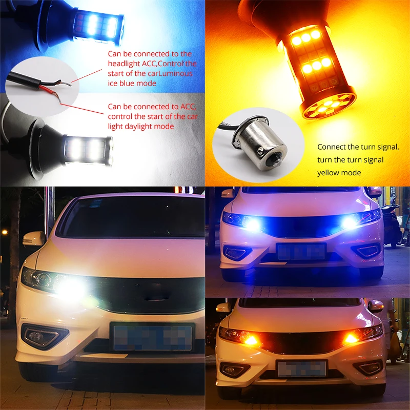 

1 Pair High Power Car Led 1156 Ba15s Ba15s Turn Signal Light Bulbs T20 7440 T25 3156 LED Drl Daytime Running Lamps 3 Colors