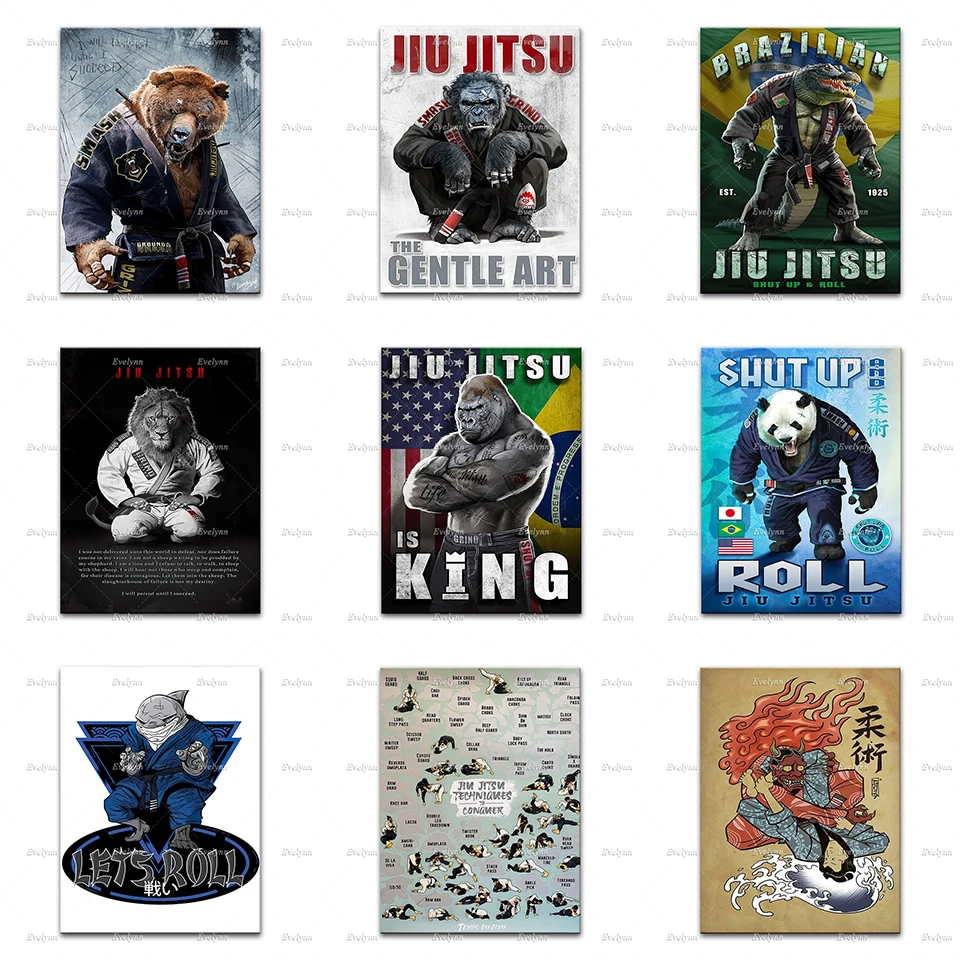 

Jiu-Jitsu Techniques Retro Poster,Fighting Martial Arts Living Room Decoration,BJJ Wall Art Prints Home Decor Canvas Unique Gift