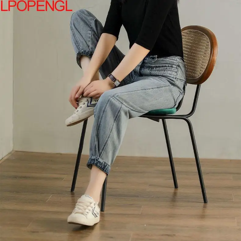 

Spring Ladies Retro Harajuku Harem Jeans 2021 New Casual Fashion Loose Stitching Trousers Street Style Large Size S-3xl