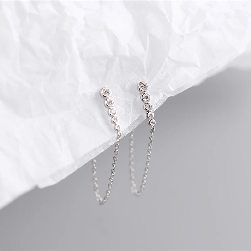 

GS 925 Sterling Silver Piercing Pendientes Stud Earring for Women Girls Engagement Chain Tassel Earrings Fine Jewelry
