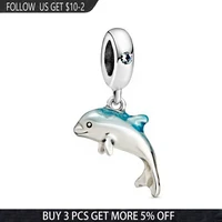 hot silver color naughty blue dolphin charms beads fit original 3mm braceletbangle making fashion diy jewelry for women