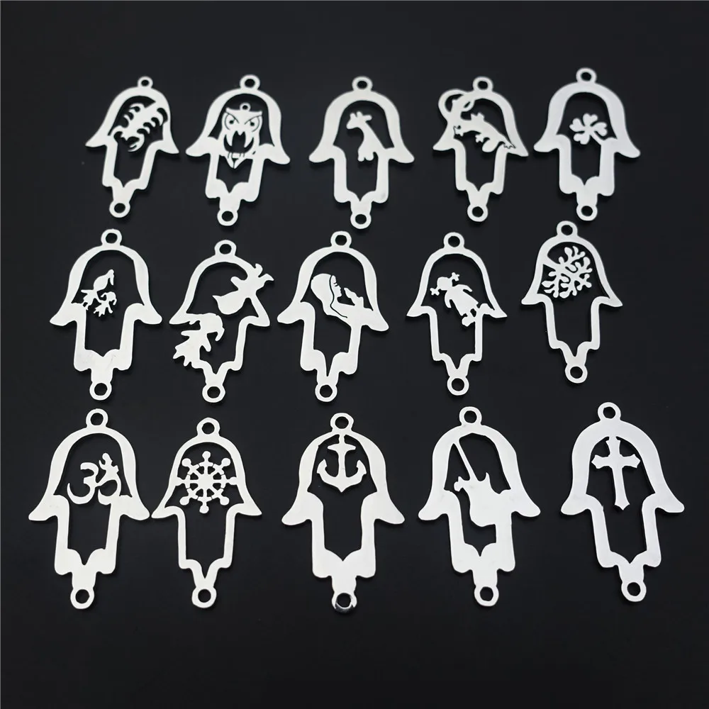 

5 Pieces Stainless Steel Hand Palm Connectors Yoga Guitar Virgin Mary Deer Cross Clover Diy Bracelet Jewelry Findings Components