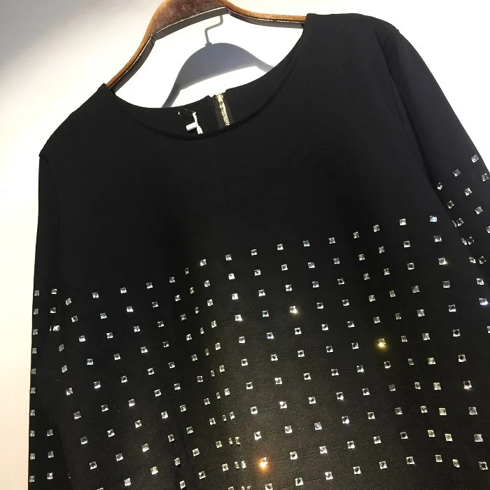 Цин MO женское черное Стройное Платье с Стразы для женщин повседневные Стиль