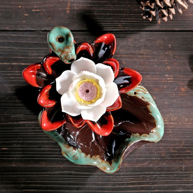 

Fortune Lotus Incense Burner Ceramic Retro Style Backflow Lucky Incense Burner H051