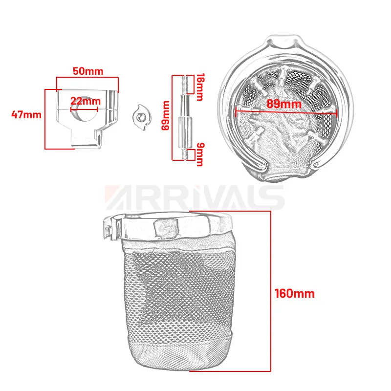 Держатель на руль мотоцикла черная хромированная металлическая корзина для