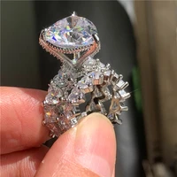 luxury heart cut 8ct sona cz ring sets 925 sterling silver engagement wedding band rings for women men vintage party jewelry