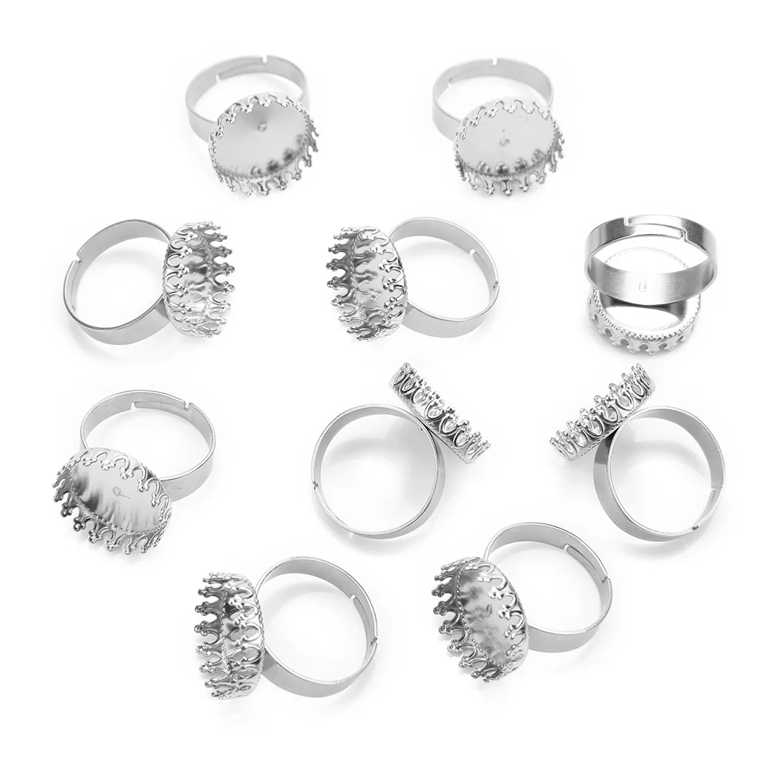 

10pcs Metal Adjustable Blank Bezels Ring Base Fit Dia 12 15 20mm Glass Cabochons Cameo Rings Settings Tray Diy Jewelry Findings