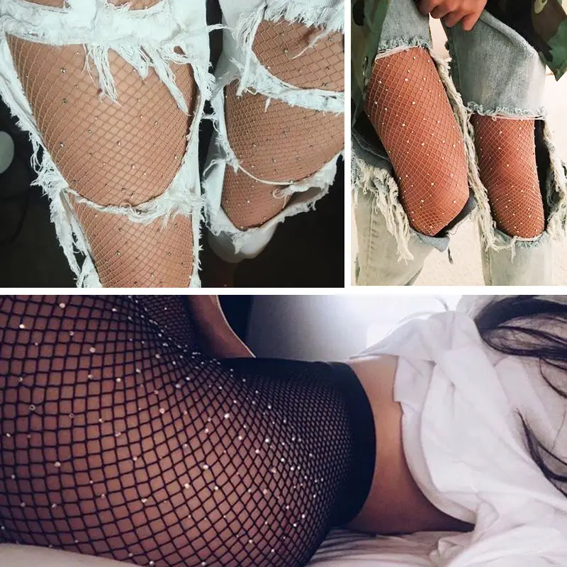 

Sexy Fishnet Stockings Women Long Mesh Diamond Thigh-High Stockings Pantyhose Female Skin Black Sexy Stocking