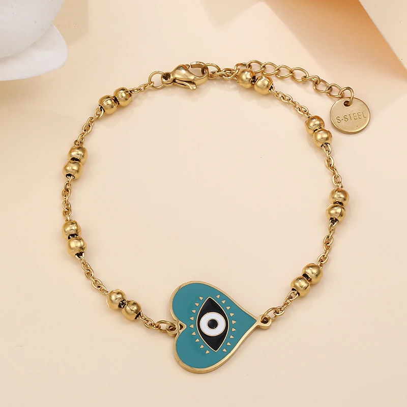 Браслет женский из нержавеющей стали 3 цвета в форме сердца Турецкий Дурной глаз