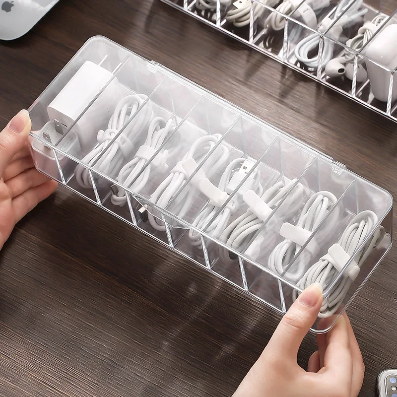 

8 Grids Data Line Storage Box Desktop Wire Organizer Case Jewelry Makeup Organizer Box Office Accessories Holder Container Box
