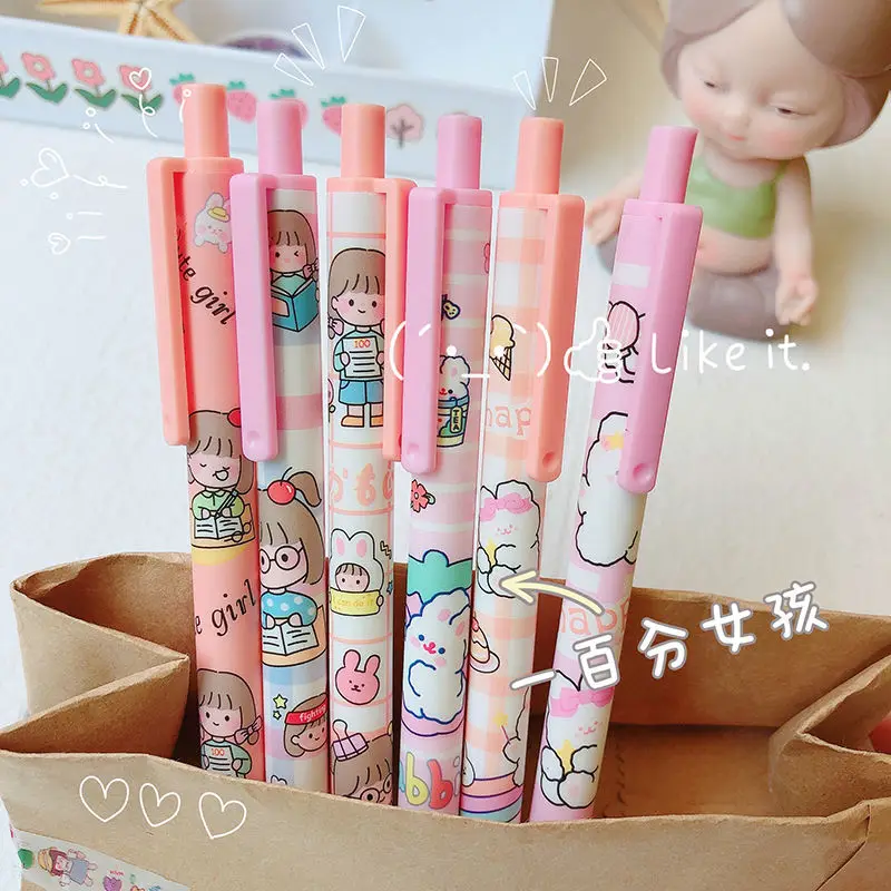 

Percent Girl Presses Gel Pen 0.5 Large Capacity Quick Dry Stationery for School Supplies Kawaii Black Press Pen 1PCS