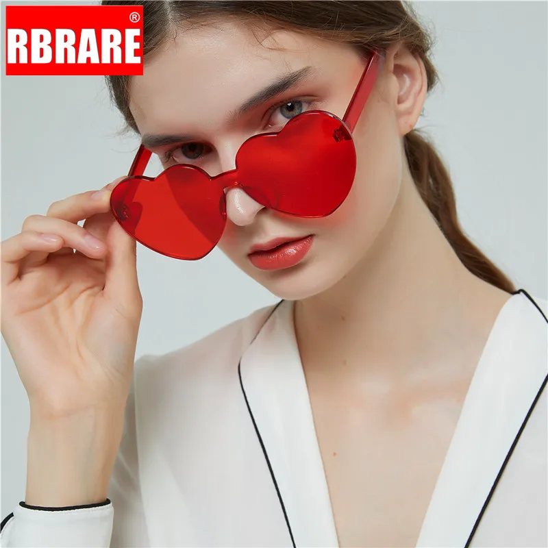 

RBRARE Candy Color Heart Rimless Sunglasses Women One-piece Transparent Sun Glasses Modis Street Beat Holiday Oculos Feminino