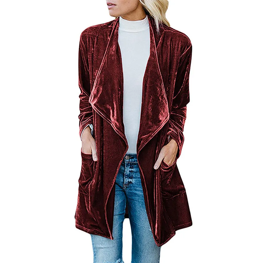 Женская зимняя Вельветовая куртка с драпировкой осеннее пальто открытым передом