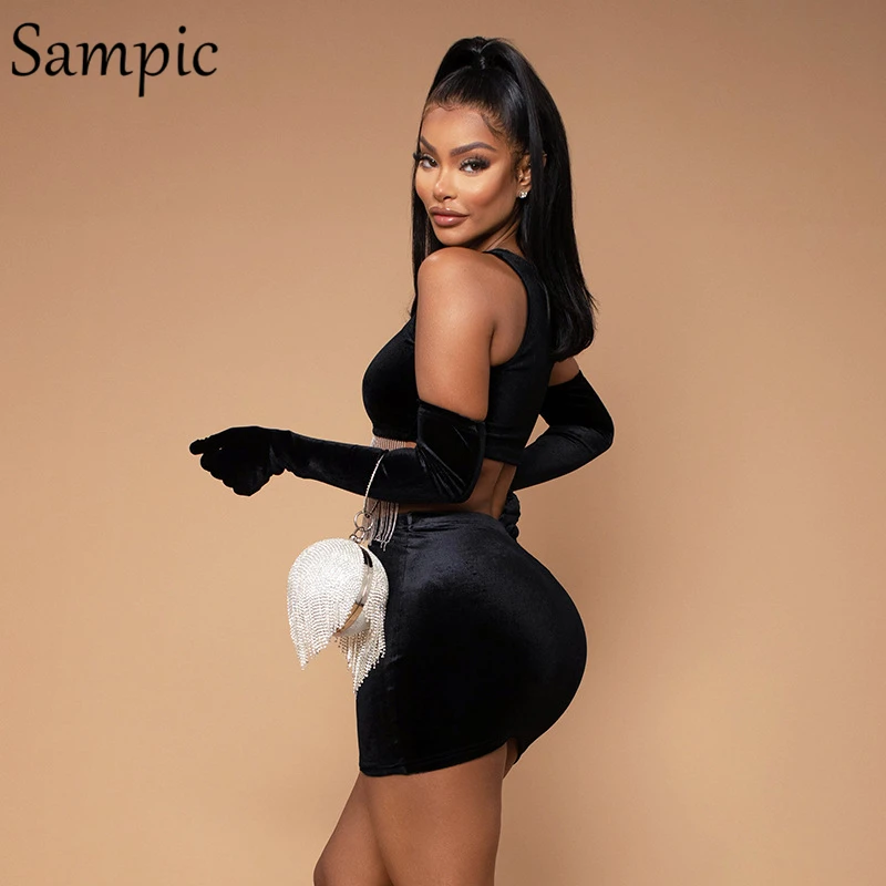 Sampic женский лоскутный сексуальный короткий топ с кисточками клубный юбка летний