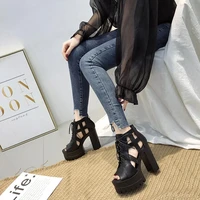 hollow thick heel 13cm springsummer 2021 new womens martin thick soled nightclub ultra high heel t stage bare sandals