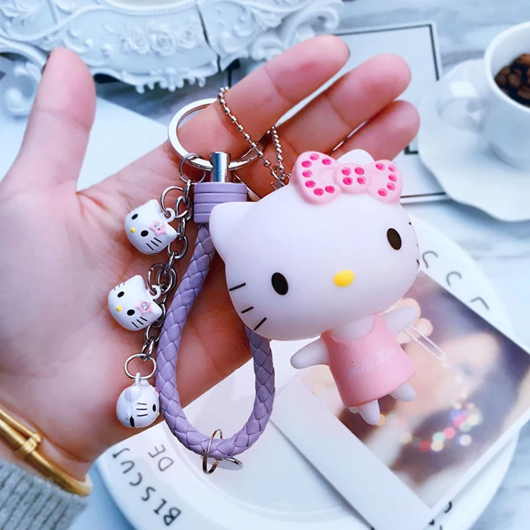 A7 Милый розовый Кот hello kitty кукла брелок кожаный шнур брелок держатель металлический брелок с колокольчиком брелок Шарм сумка Подвеска для автомобиля подарок - Цвет: A7