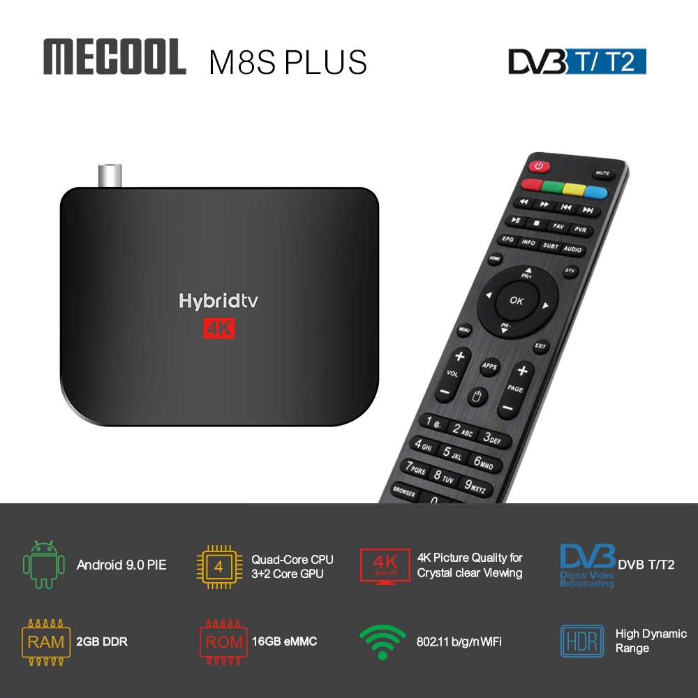 

M8S Plus DVB T2 Mecool Andriod 9.0 TV Box 2G 16G Smart Media Player 2.4G WIFI S905X2 Quad Core ARM Cortex-A53 Mail-G31 MP2 OTA