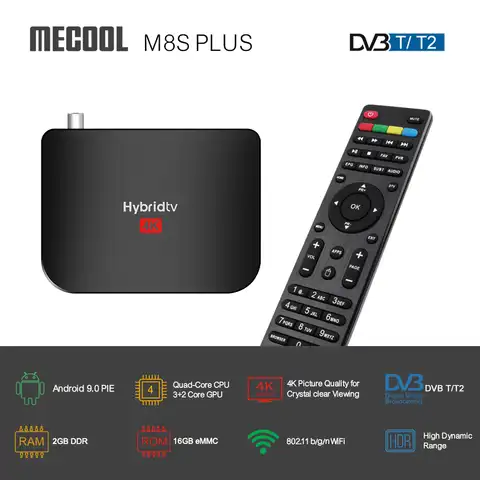 ТВ-приставка M8S Plus DVB T2 Mecool Andriod 9.0, 2 + 16 ГБ, 2,4 ГГц, Wi-Fi
