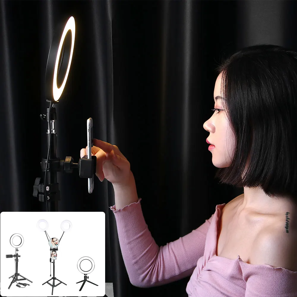 Диммируемый двойной RGB светодиодный кольцевой светильник для селфи заполняющая