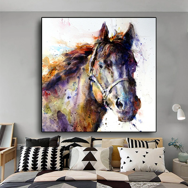 

Watercolor Animal Horse Canvas Poster Art Prints Wall Art Nordic Minimalist Painting Wall Pictures for Living Room Home Decor