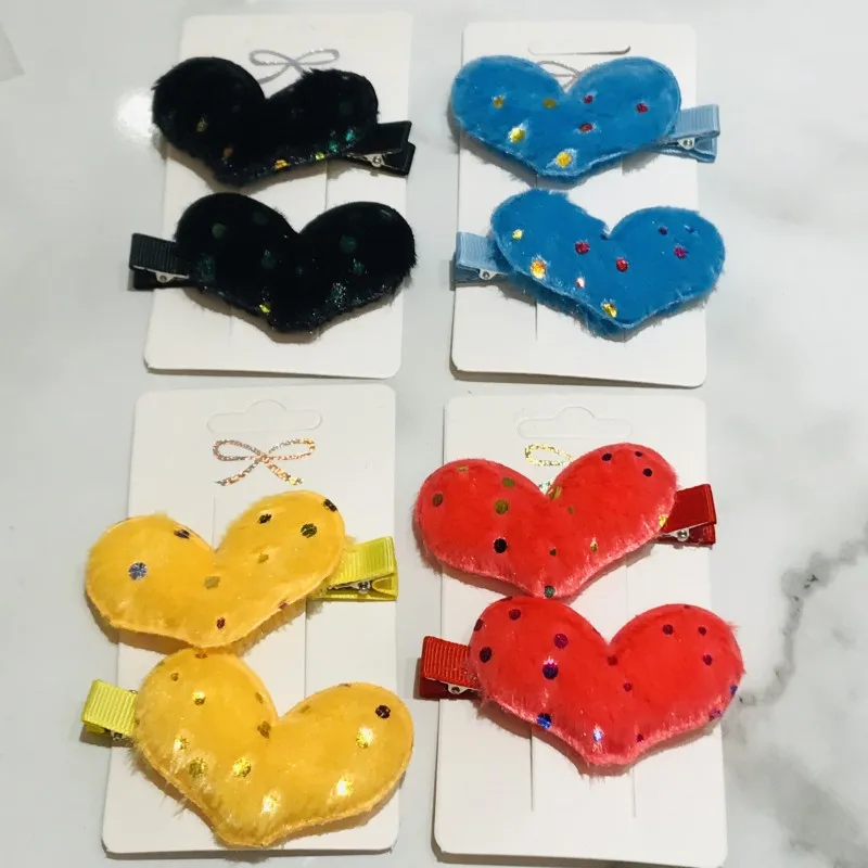 

2Pcs/Set Plush Heart-shaped Hairpin Clips For Girls Barrettes Cute Hairpins Kids Hair Accessories Women Sweet Decoration