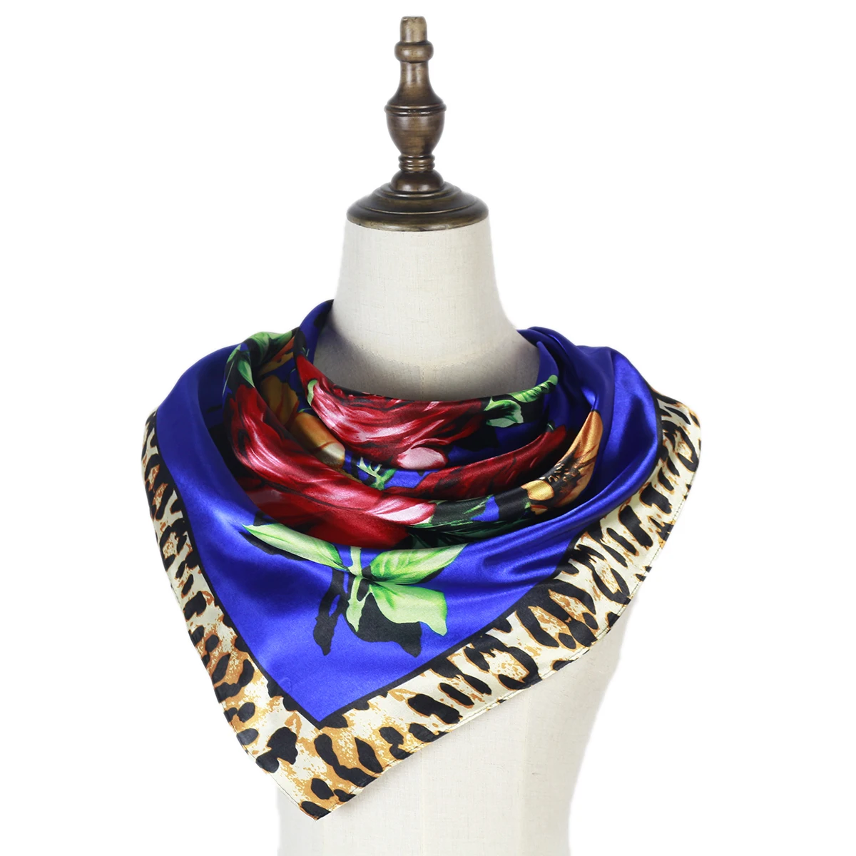 Женский шелковый шарф 90 см квадратный Леопардовый цветочный принт |