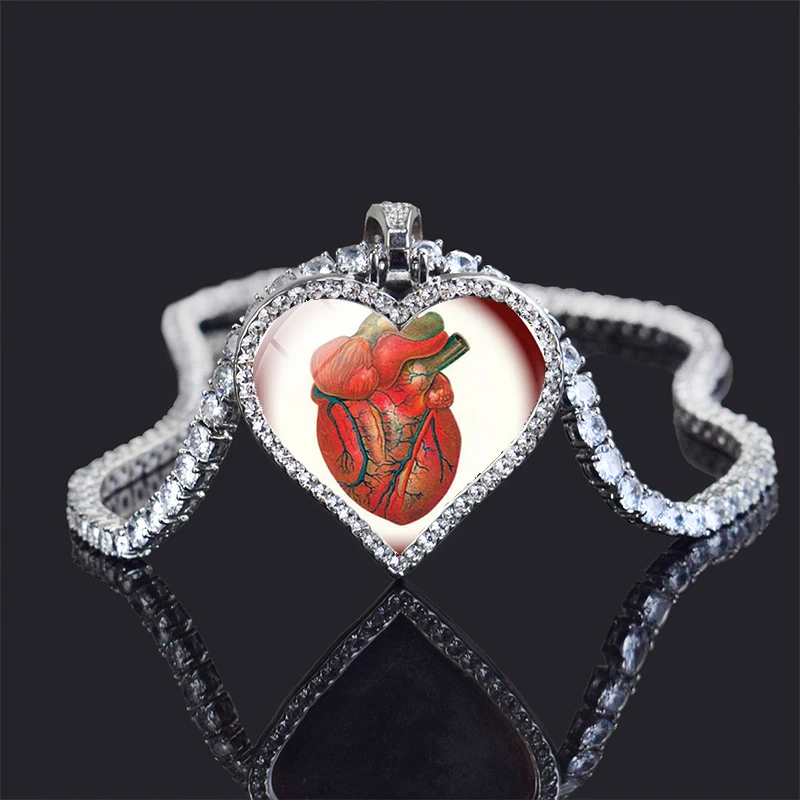 Кулон в форме сердца из бисера ювелирное изделие Посеребренные стразы цепочка