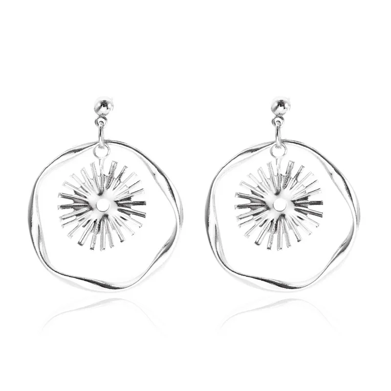 

Simple Geometric Sun Flower Wave Earrings Female Statement Vintage Temperament Dangle Earring for Women Girls Party Wedding Gift
