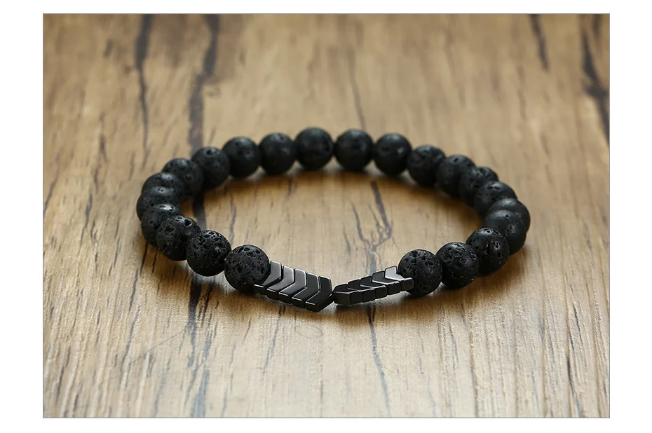 Vnox Mens Volcanic Lava Stone Beads Essential Oil Diffuser Bracelets for Women Healing Balance Yoga Magnet Arrow Charm