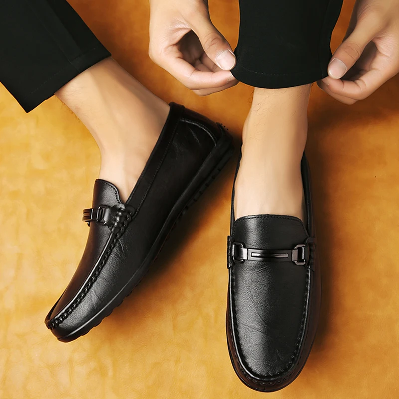 

2023 New Men Loafers Shoes Genuine Leather Casual Flats Derby Shoe Man Classic Black Brown Driving Shoes For Male Big Size 37-46