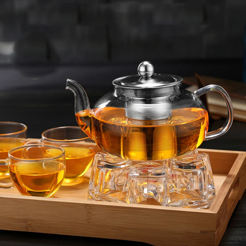 600/800ml Heat Resistant Glass Teapot Flower Tea Set Kettle Coffee Tea Pot Drinkware Set Stainless Steel Strainer Teapot images - 6